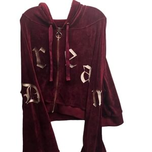 Fashion Nova Cranberry Velour cropped Zip Up DREAM Hoodie Bell Sleeves 3X Plus
